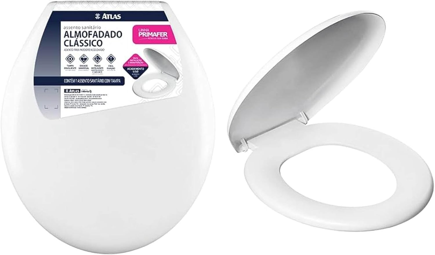 Atlas Assento Sanitário Plástico Almofadado Clássico Branco com Kit de Fixação