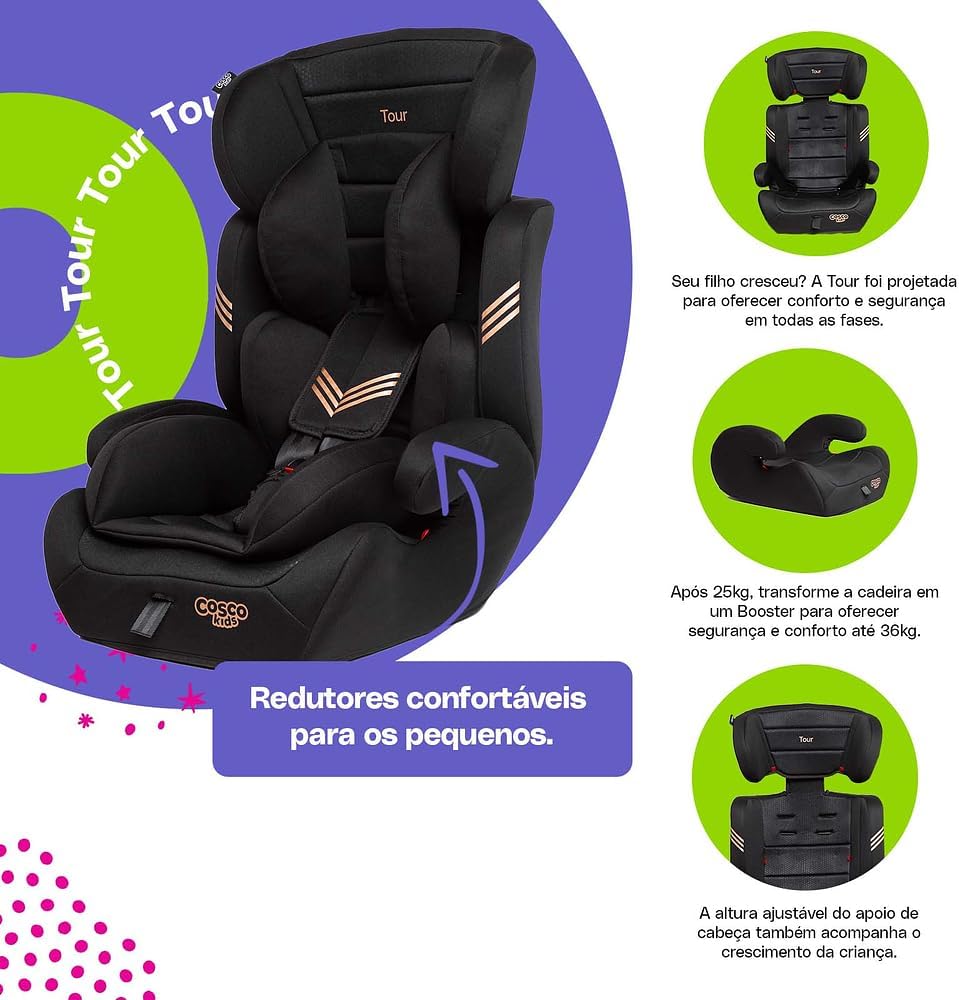 Cadeirinha Cosco Kids Tour, 9 a 36 Kg, Preto Bronze — foto 3