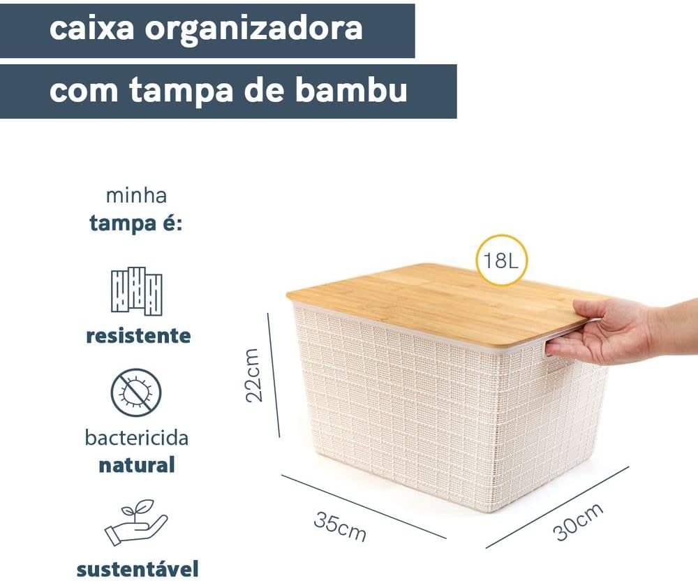 Cesto Organizador Multiuso Versátil com Tampa de Bambu — foto 3