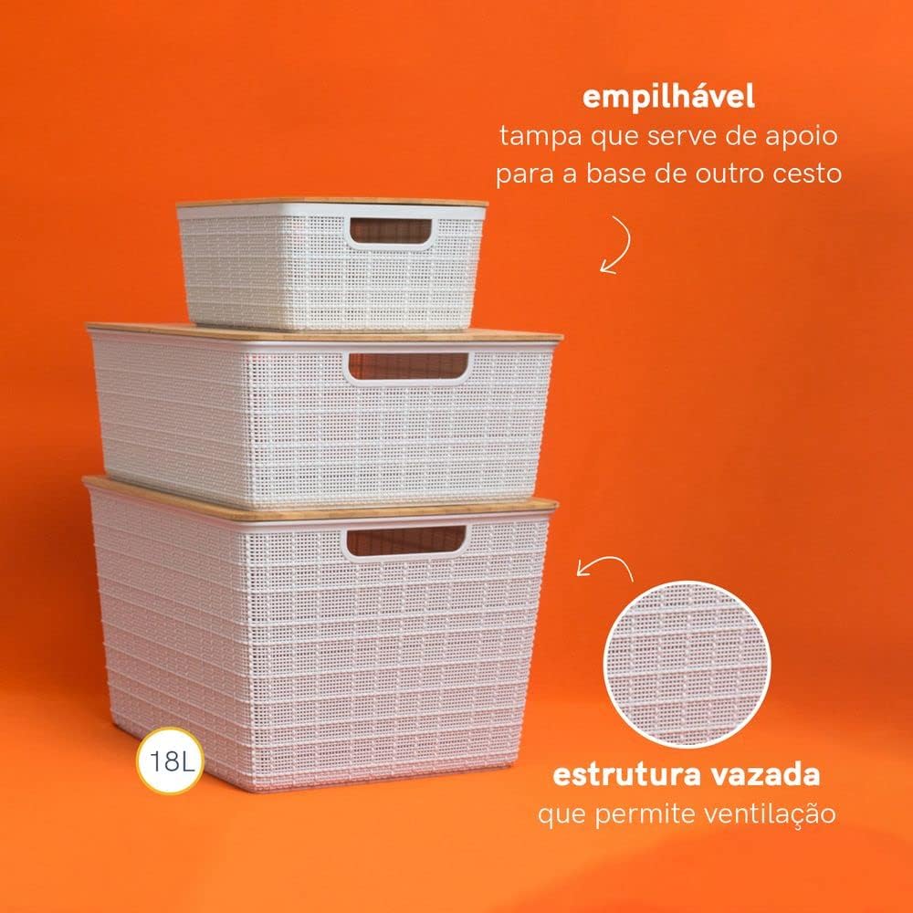 Cesto Organizador Multiuso Versátil com Tampa de Bambu — foto 6