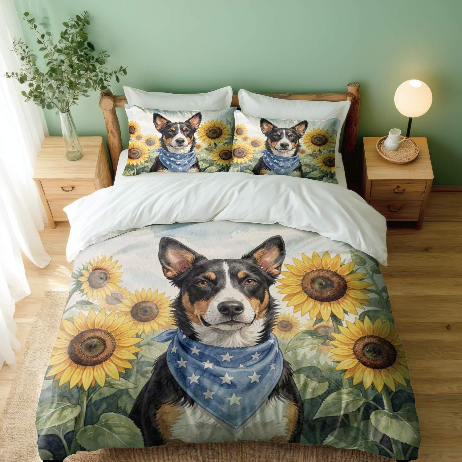 Conjunto de capa de edredom God Bless America com estampa de cachorro - 3 peças - Solteiro, Casal, Queen, King