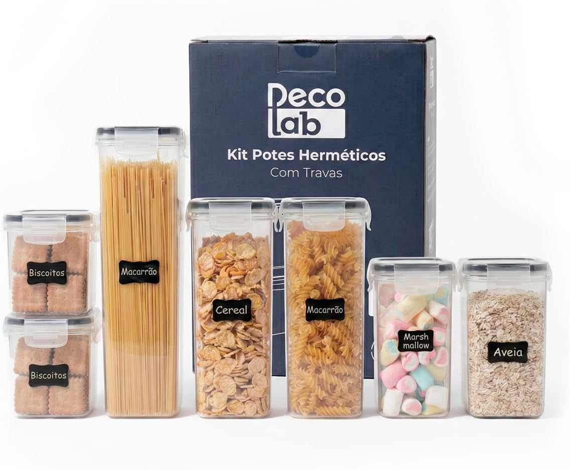 Decolab Kit Potes Herméticos com Vedação de Silicone - 7 Peças BPA Free