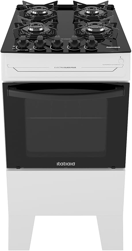 Fogão 4 Bocas a Gás Itatiaia Electra Glass Plus Branco com Mesa de Vidro e Acendimento Automático