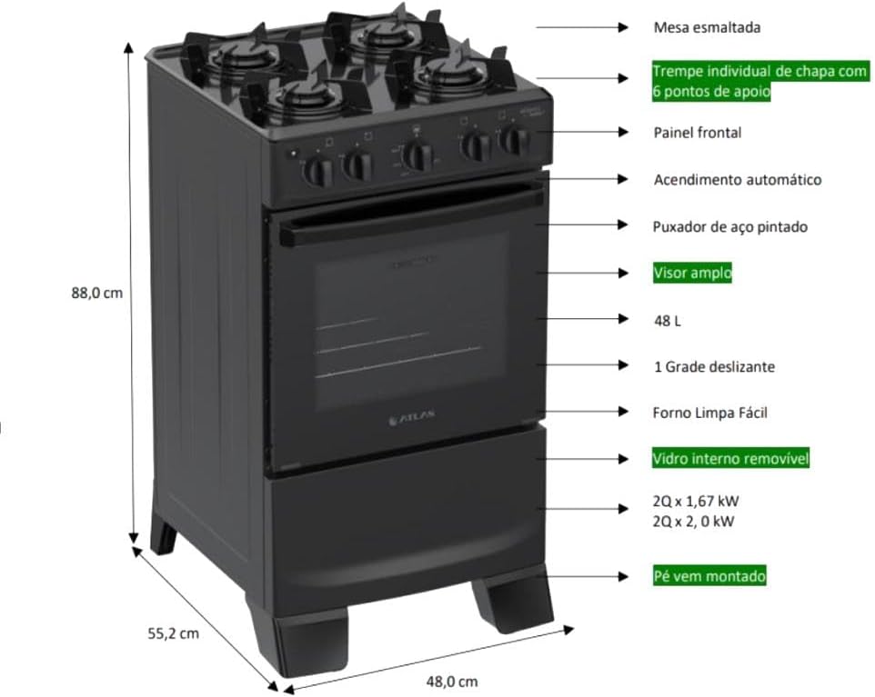Fogão Automático com Forno de Vidro Duplo - Limpeza Prática — foto 7