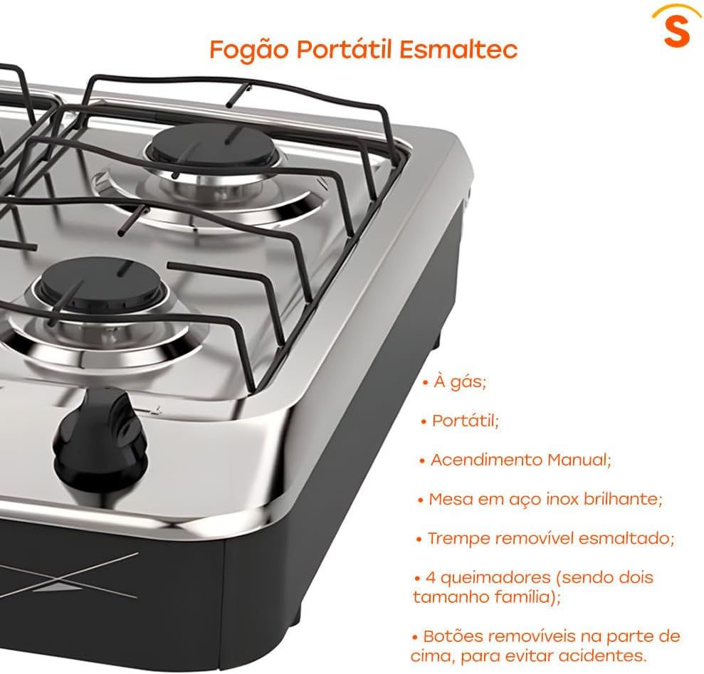 Fogão Esmaltec Laguna 4 Bocas Mesa Inox — foto 5