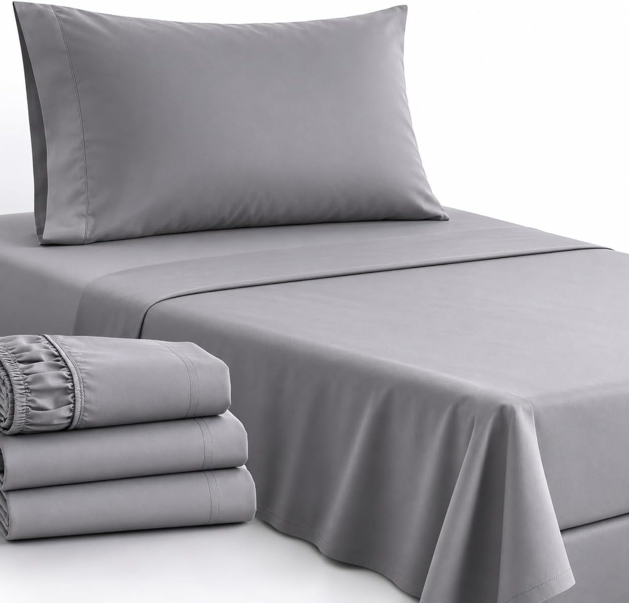 Jogo de Cama Percal 600 Fios com Elástico Premium - Solteiro - Cinza