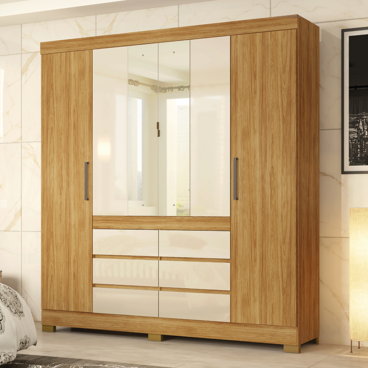 Guarda-Roupa Casal 4 Portas Correr 6 Gavetas Demobile Cádis Roupeiro