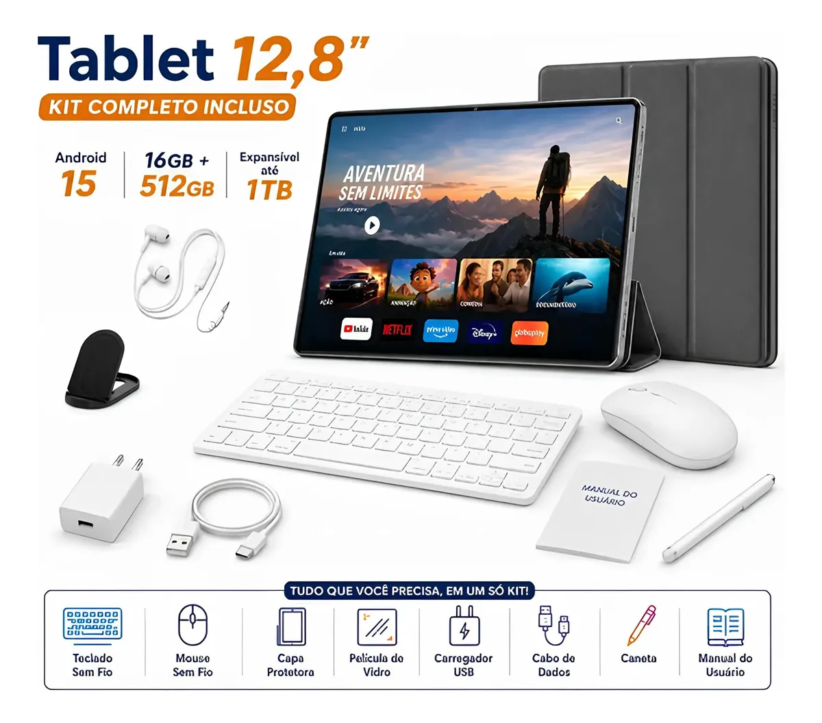 Hancdon Android 15 Tab Kit Completo Ram 16gb 512gb 12,8p