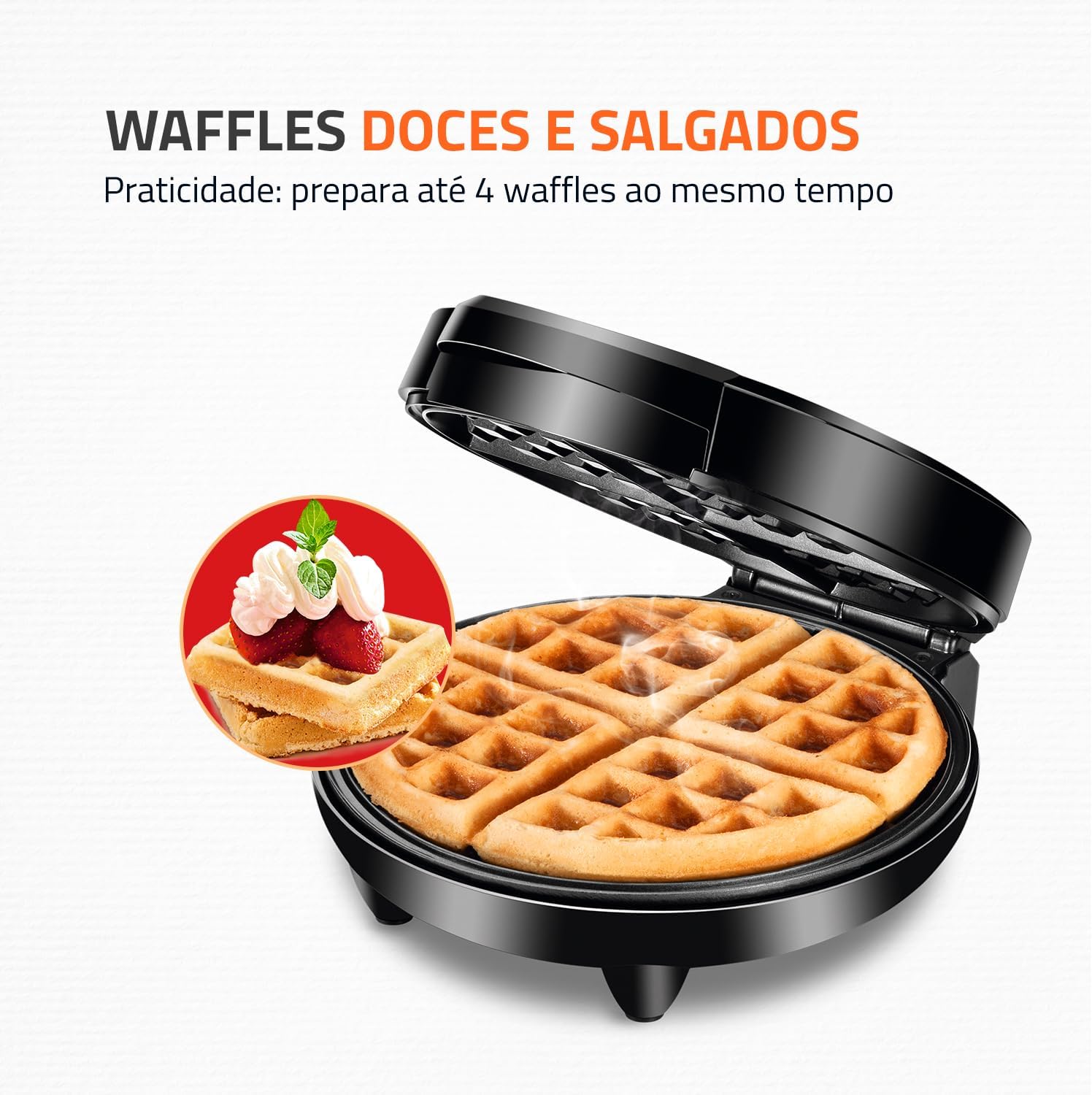 Máquina de Waffles 4 Waffles Antiaderente 1200W Inox — foto 2