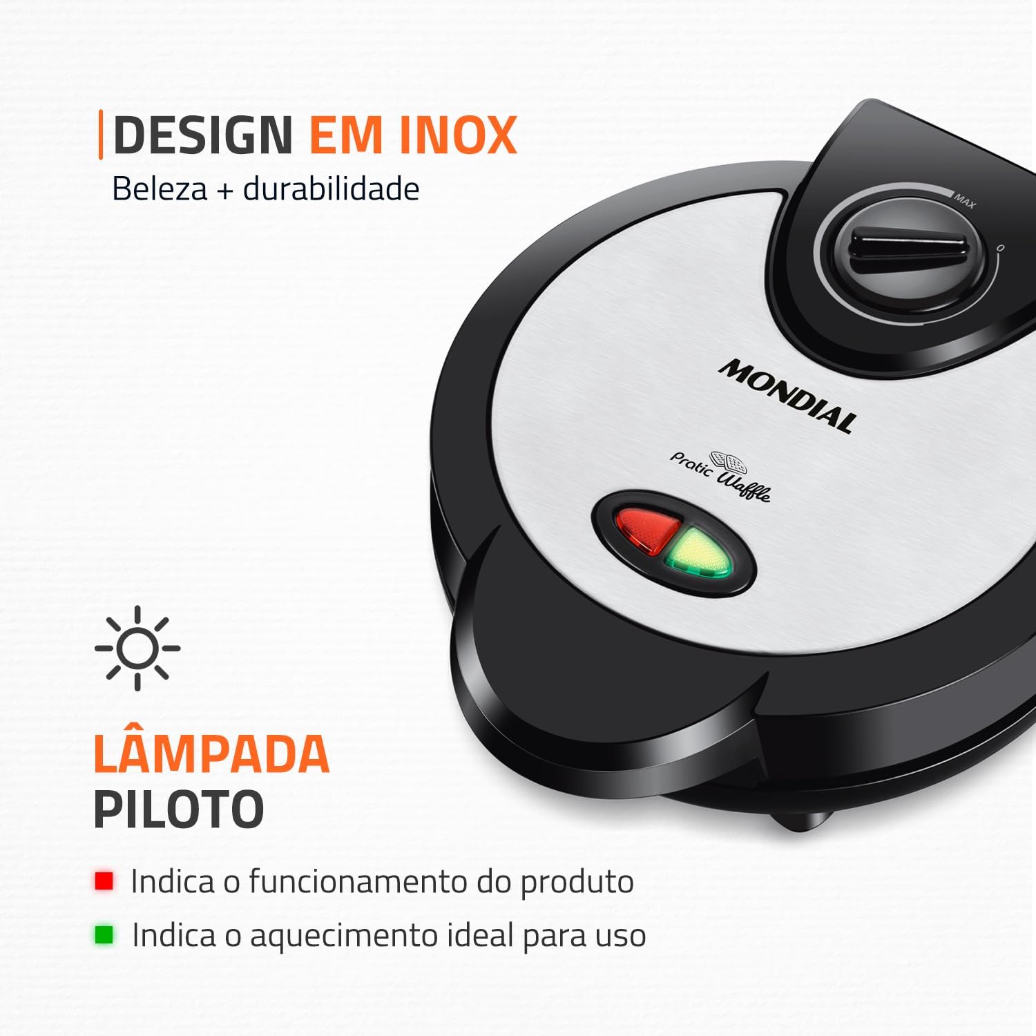 Máquina de Waffles 4 Waffles Antiaderente 1200W Inox — foto 5