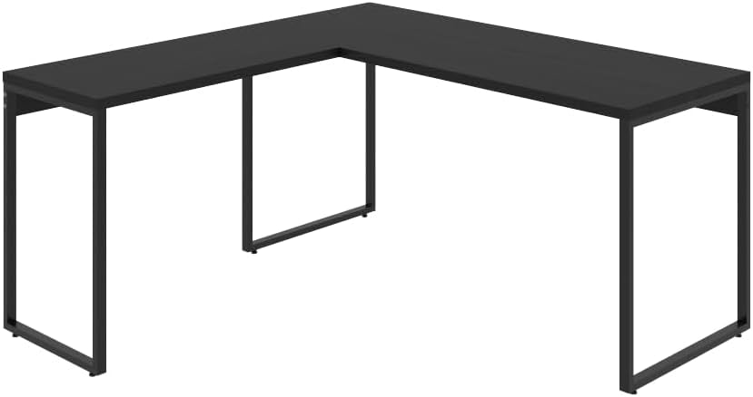 Mesa de Escritório em L Kuadra 1,50m x 1,50m Preto Ônix/Estampa Preta