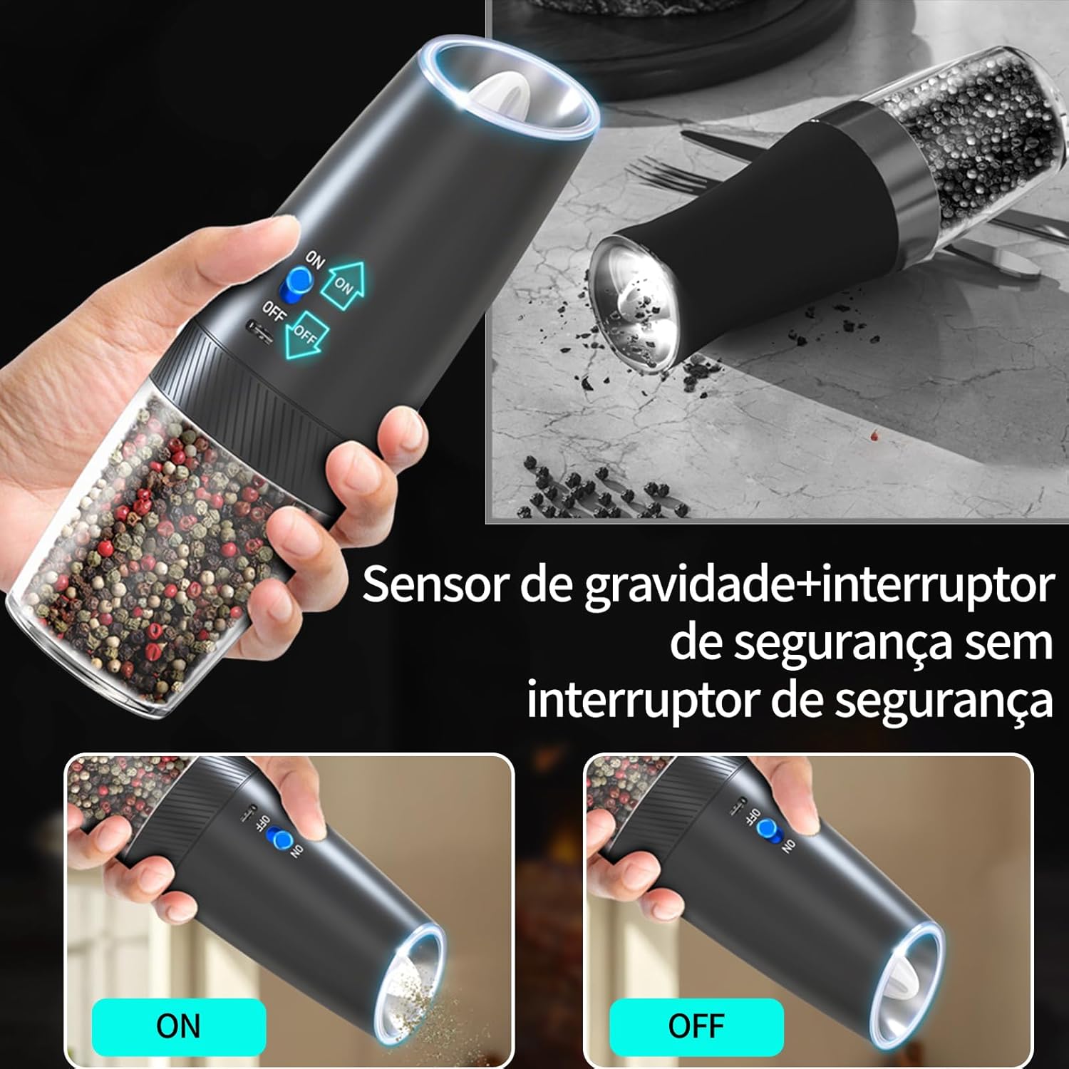 Moedor de Pimenta Elétrico Recarregável USB com Luz LED — foto 5