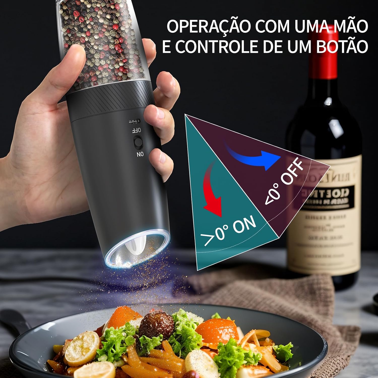 Moedor de Pimenta Elétrico Recarregável USB com Luz LED — foto 2