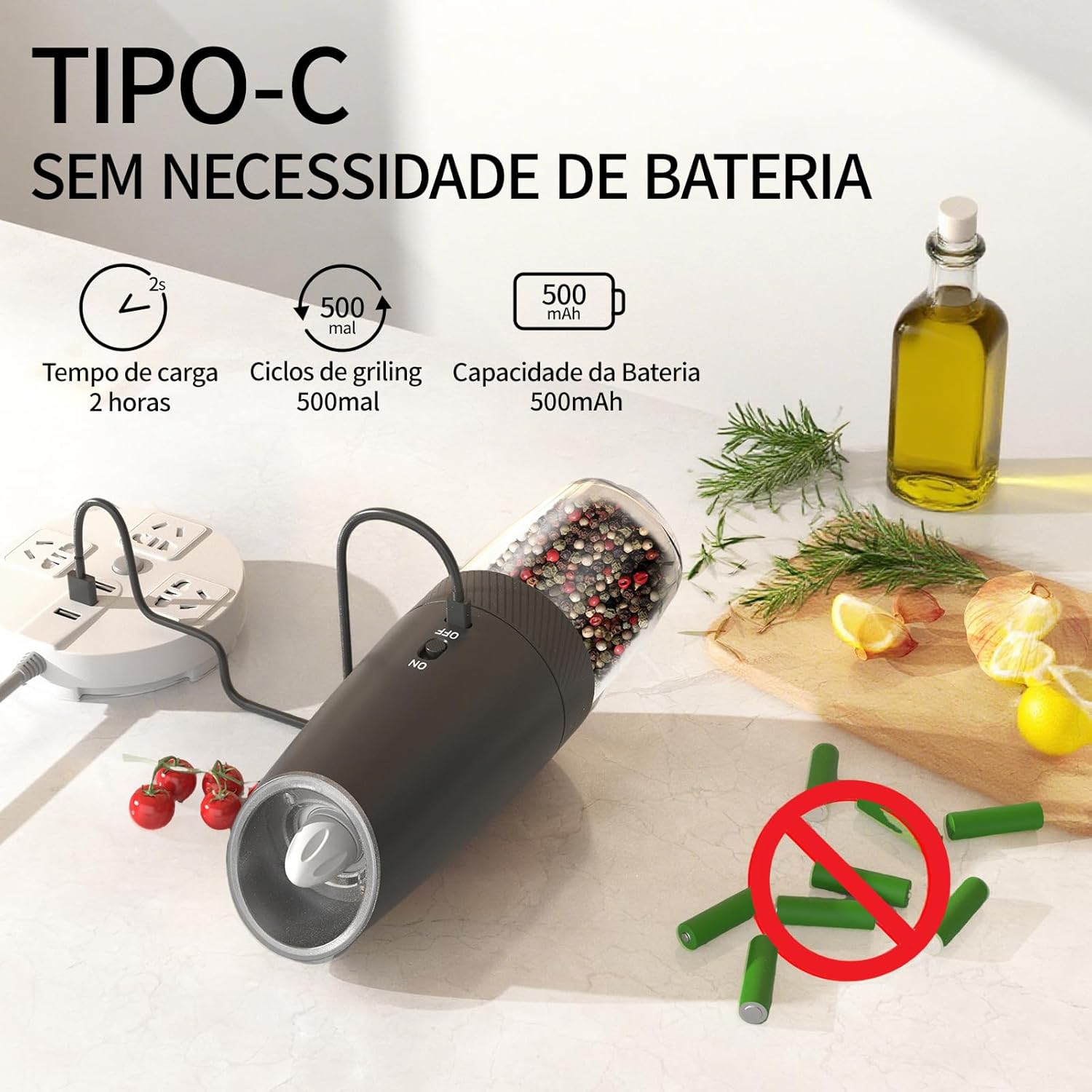Moedor de Pimenta Elétrico Recarregável USB com Luz LED — foto 4