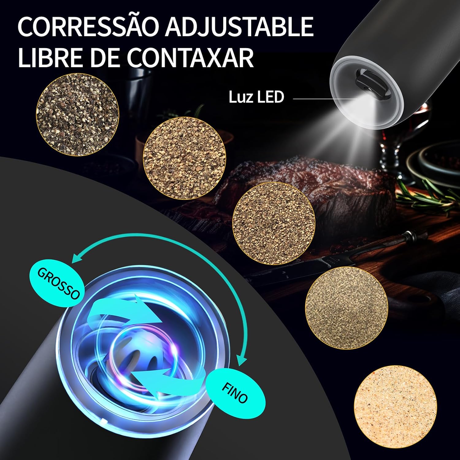 Moedor de Pimenta Elétrico Recarregável USB com Luz LED — foto 3