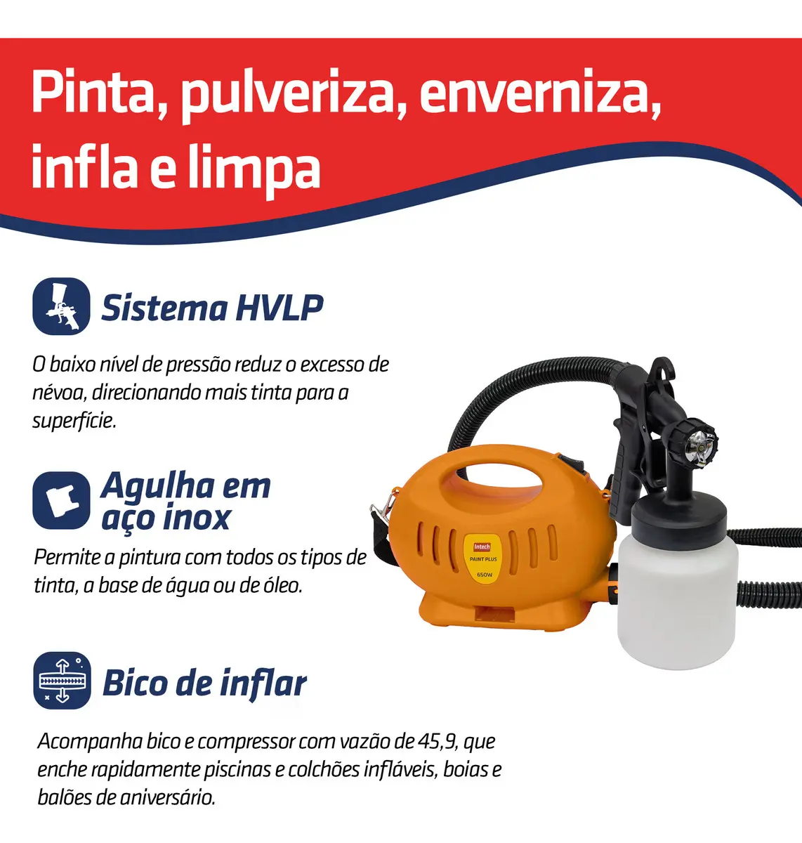 Pistola de Pintura Elétrica Intech Paint Plus HVLP Bico Metal 1,5 mm — foto 2