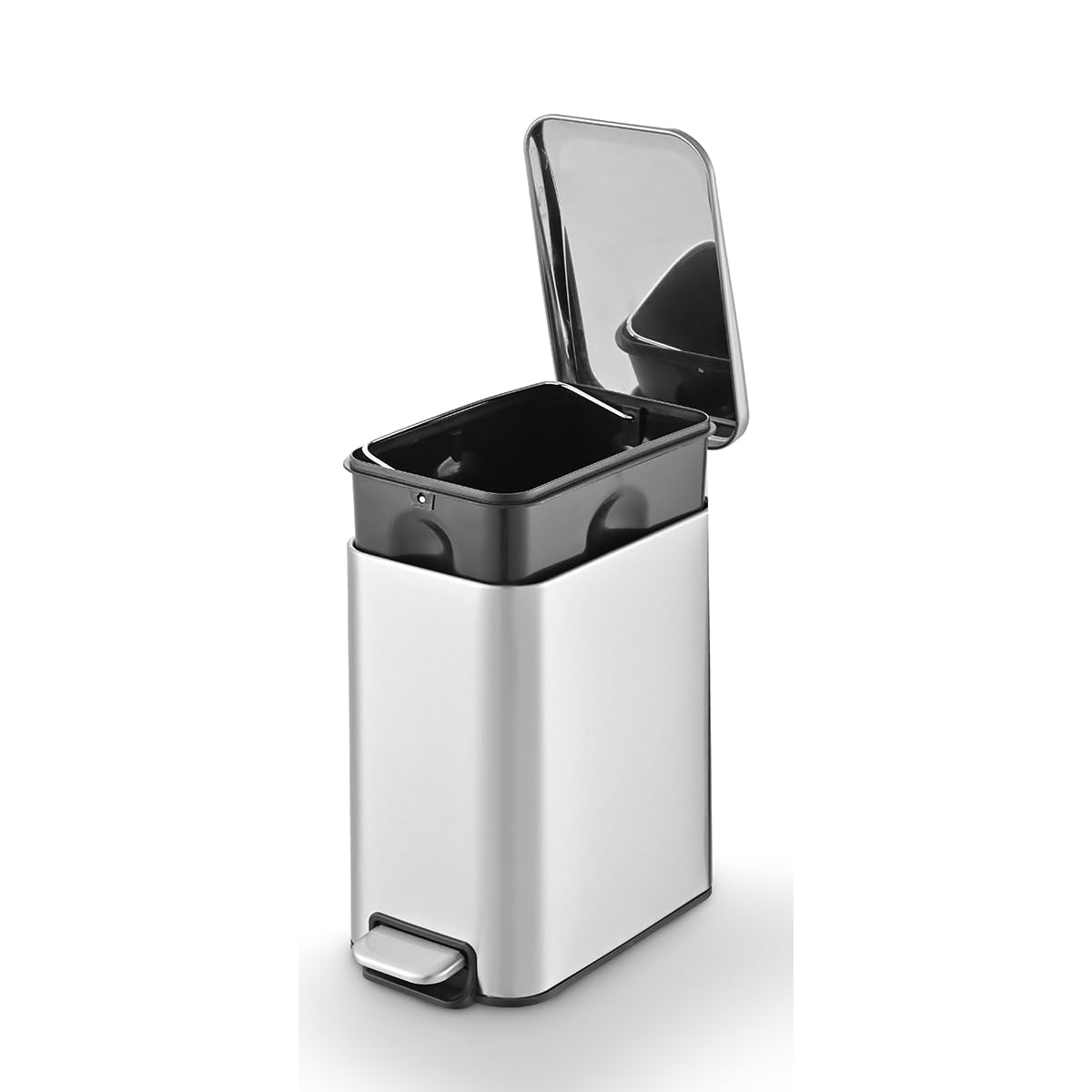 Powermaid Lixeira Retangular Linea com Pedal - Inox - 5 Litros - Tampa Soft Close