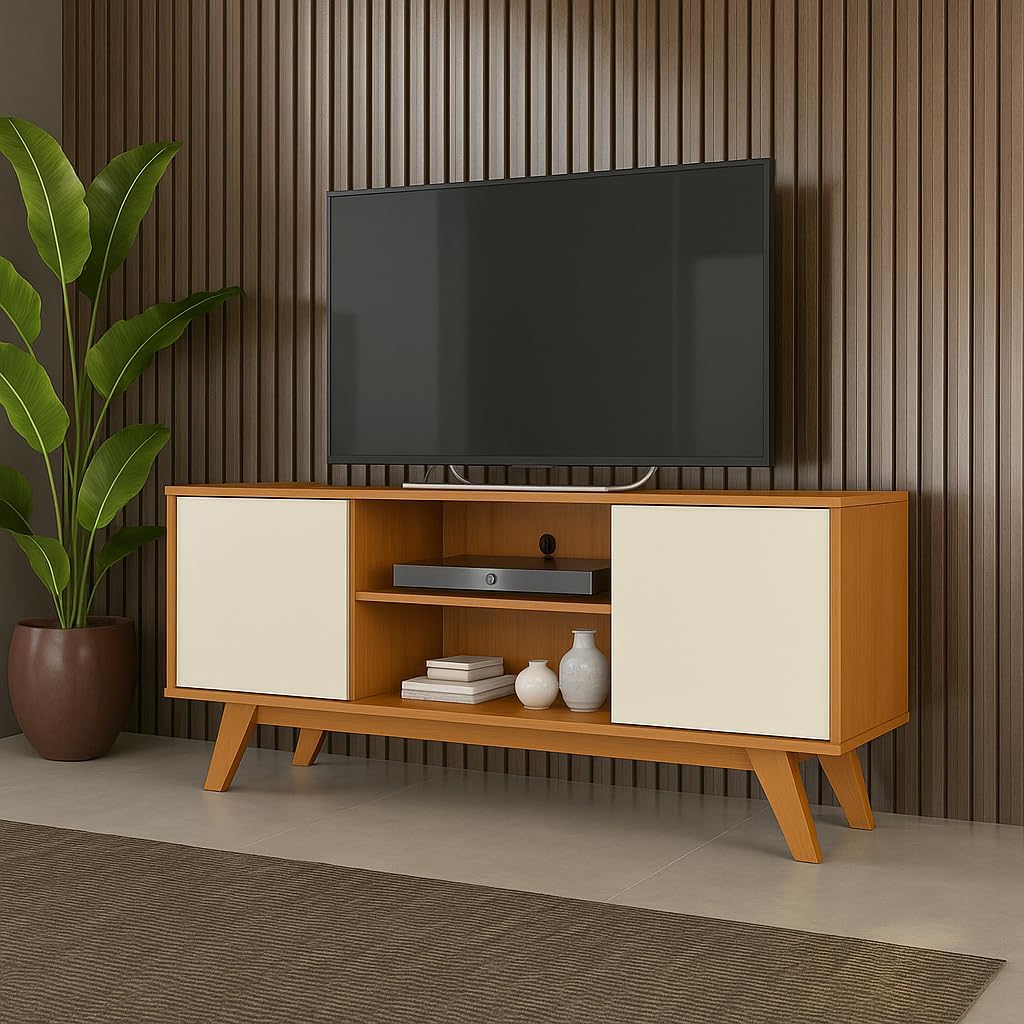 Rack Turim 2 Portas e Nichos - Para TV até 50 Polegadas - Madeira Cedro/Off