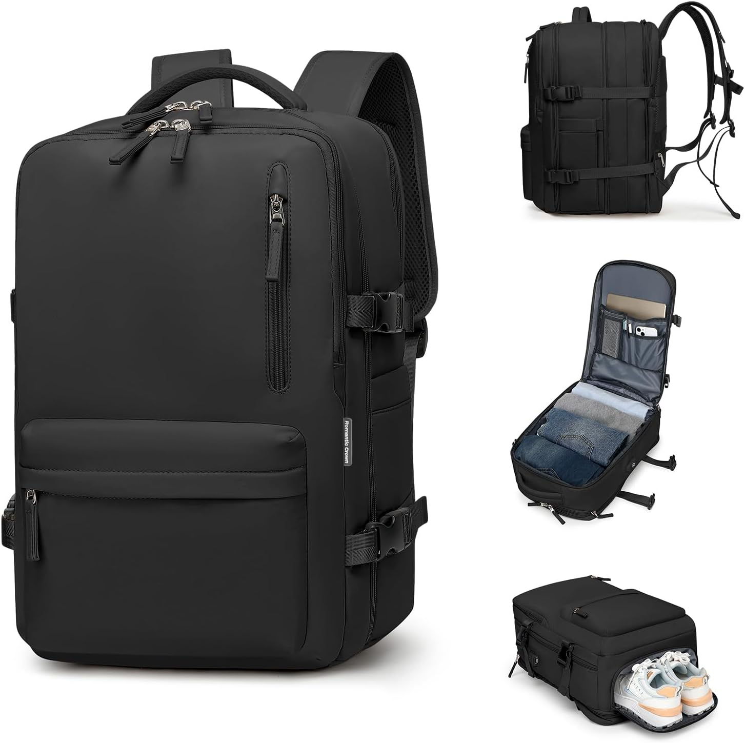 Romantic Crown Mochila de Viagem Expansível 30L-40L Preto Feminina e Masculina