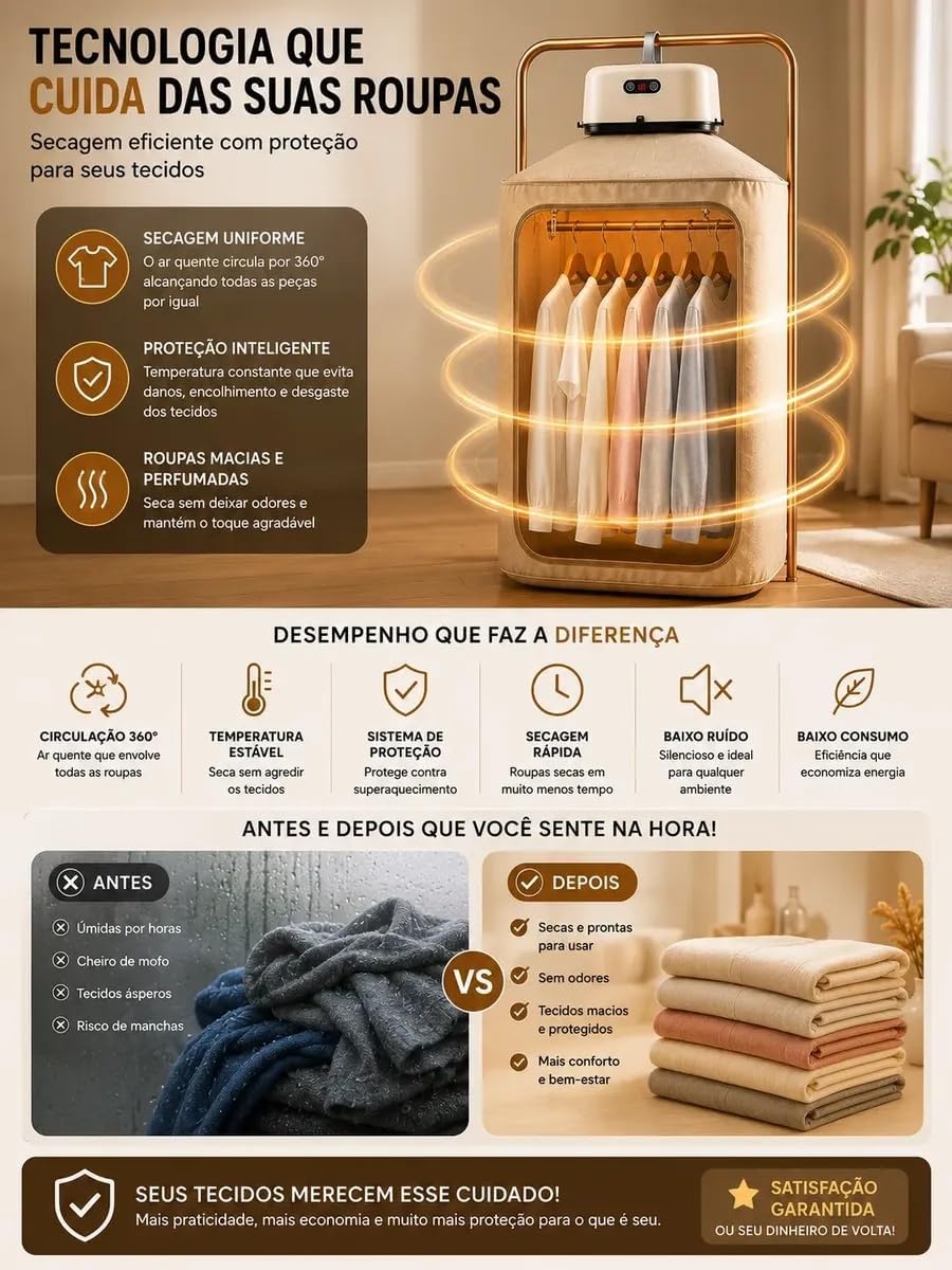 Secador de Roupas Elétrico Portátil 110V Compacto e Leve