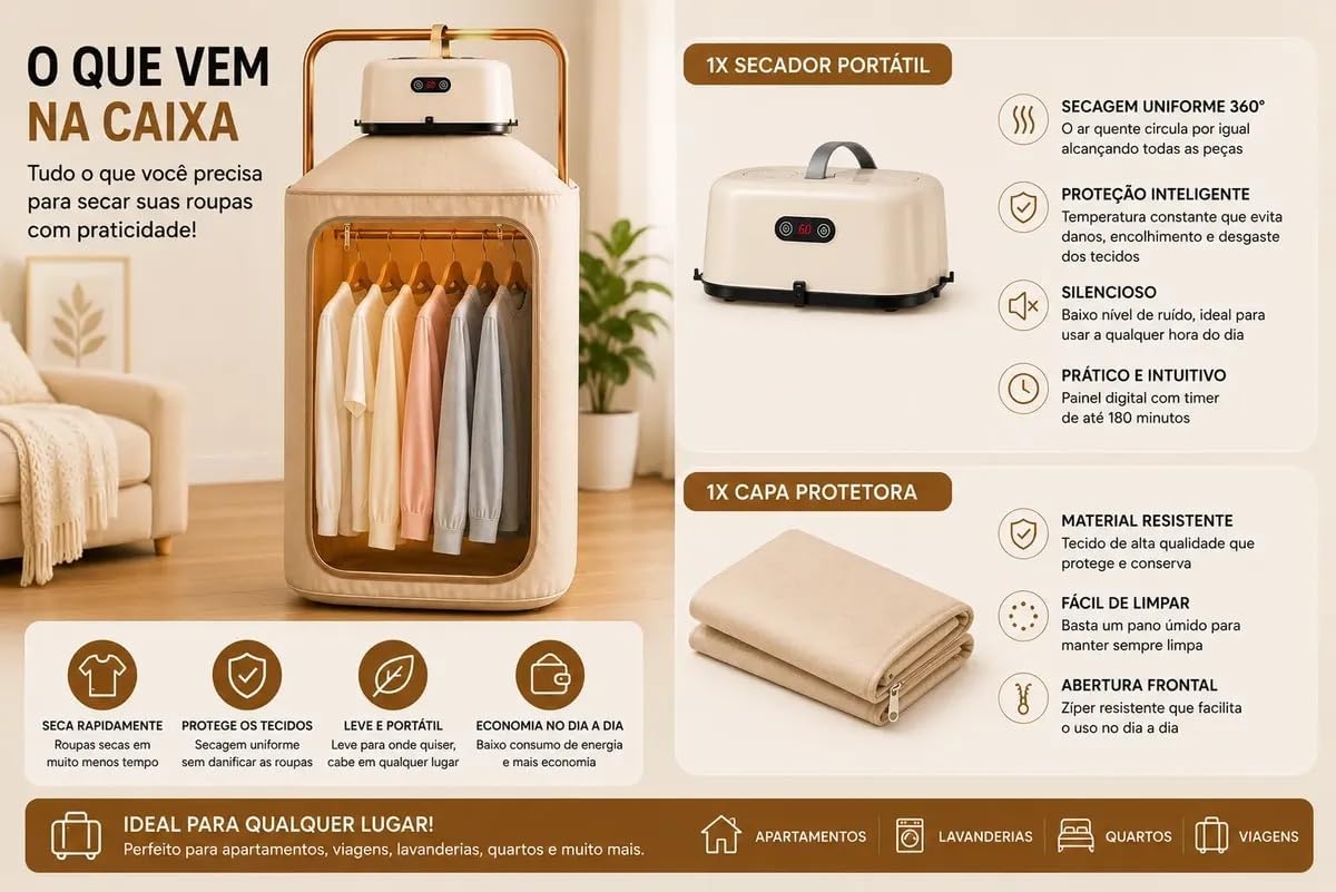 Secador de Roupas Portátil Elétrico Dobrável 220V — foto 7
