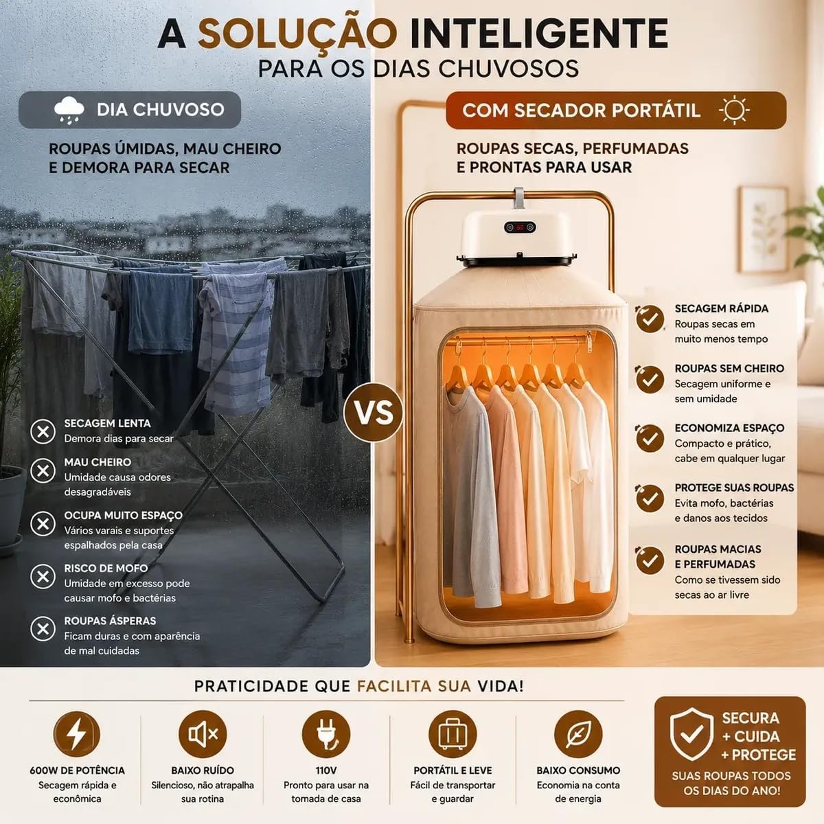 Secador de Roupas Portátil Elétrico Dobrável 220V — foto 5
