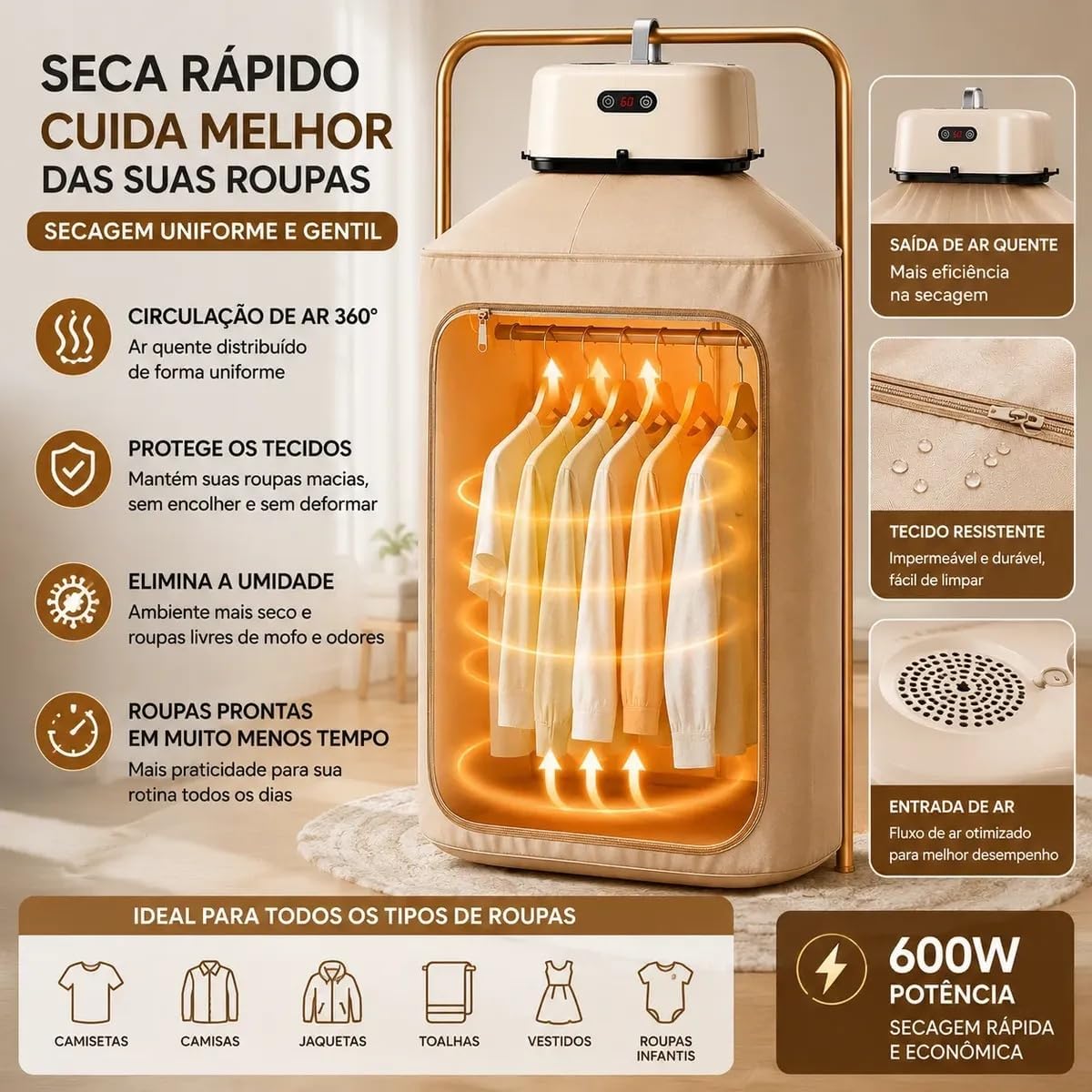 Secador de Roupas Portátil Elétrico Dobrável 220V — foto 6