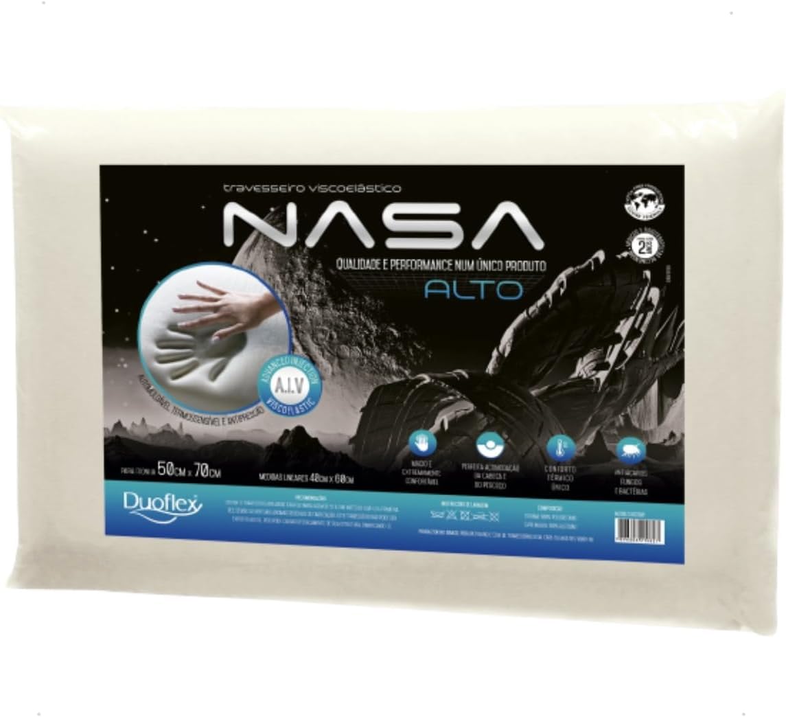 Travesseiro Nasa-X Alto Duoflex Bege Espuma Viscoelástica 50cmx70cm
