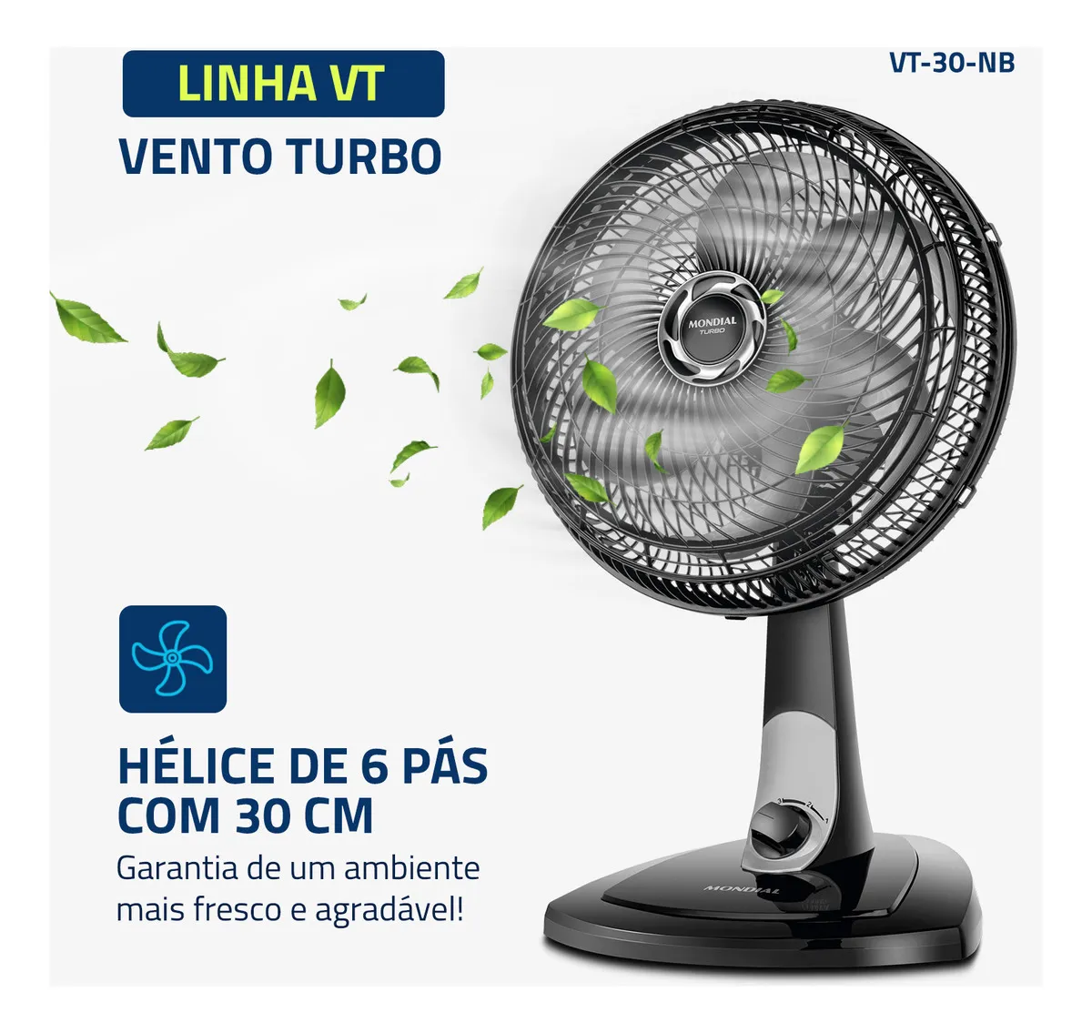 Ventilador de Mesa Mondial Turbo 30cm VT-30-NB 60W Bivolt — foto 2
